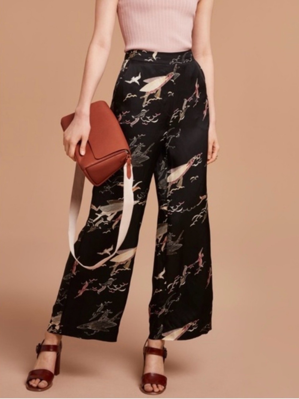 Wilfred Baie Satin Wide Leg Printed Pant Size 4 Aritzia #61846